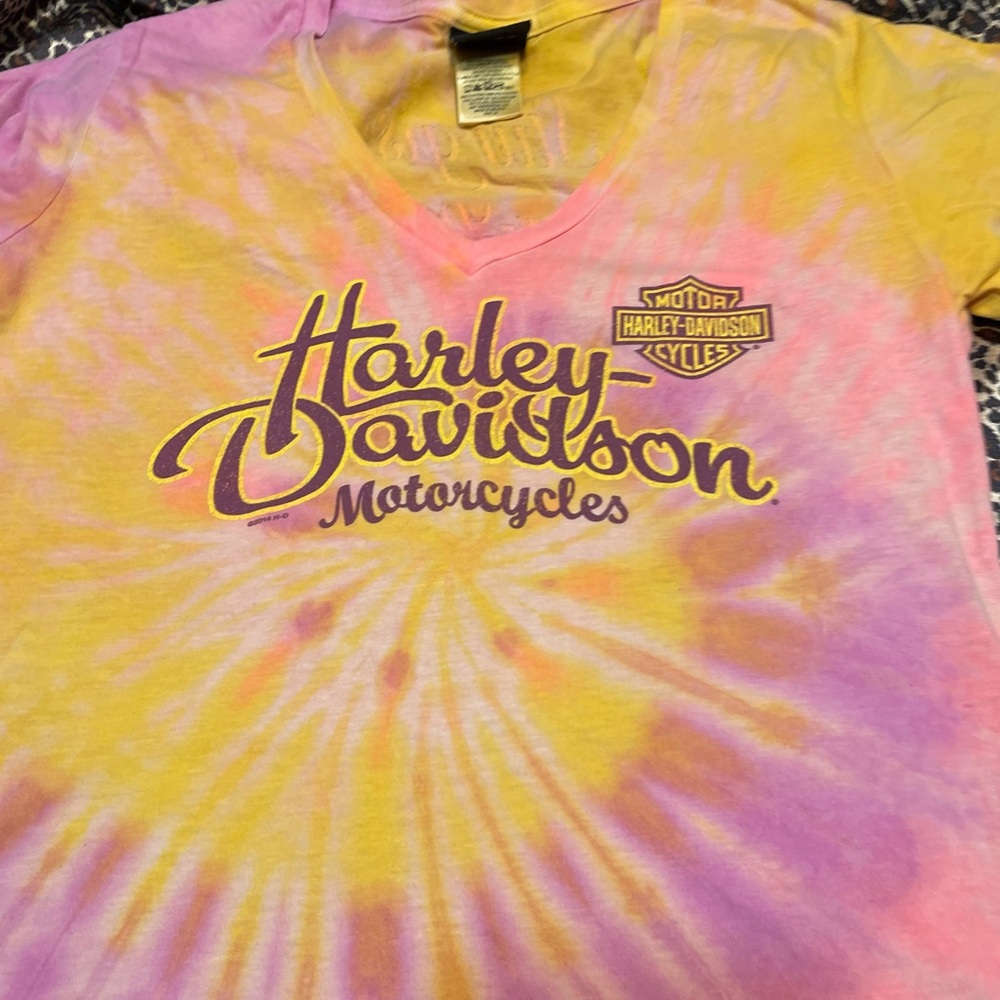 Y2k Harley Davidson Motorcycles Tie-Dye V-neck T-shirt - Picture 6 of 10